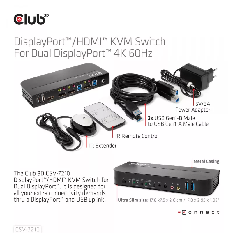 CLUB3D DisplayPort/HDMI KVM Switch para Dual DisplayPort 4K 60Hz