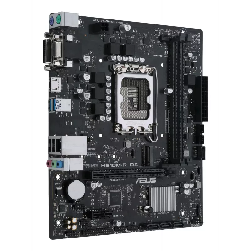 Placa base ASUS PRIME H610M-R D4 — Intel H610, LGA 1700, Micro ATX, DDR4, 2 DIMM (hasta 64 GB), M.2 y SATA III, USB Type-A