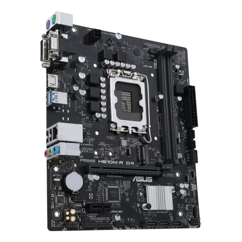 Placa base ASUS PRIME H610M-R D4 — Intel H610, LGA 1700, Micro ATX, DDR4, 2 DIMM (hasta 64 GB), M.2 y SATA III, USB Type-A