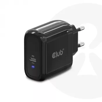 Cargador de viaje CLUB3D 65W tecnología GAN, puerto único USB Type-C, compatibilidad con Power Delivery (PD) 3.0