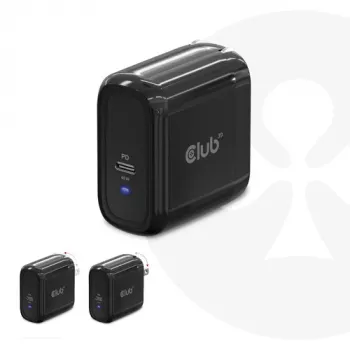 Cargador de viaje CLUB3D 65W tecnología GAN, puerto único USB Type-C, compatibilidad con Power Delivery (PD) 3.0