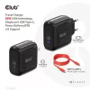 Cargador de viaje CLUB3D 65W tecnología GAN, puerto único USB Type-C, compatibilidad con Power Delivery (PD) 3.0