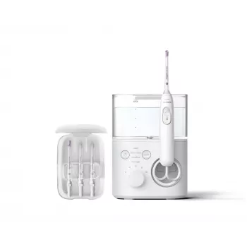 Irrigador bucal Philips Power Flosser 7000 HX3911/40, a pilas, blanco, cargador de CA universal