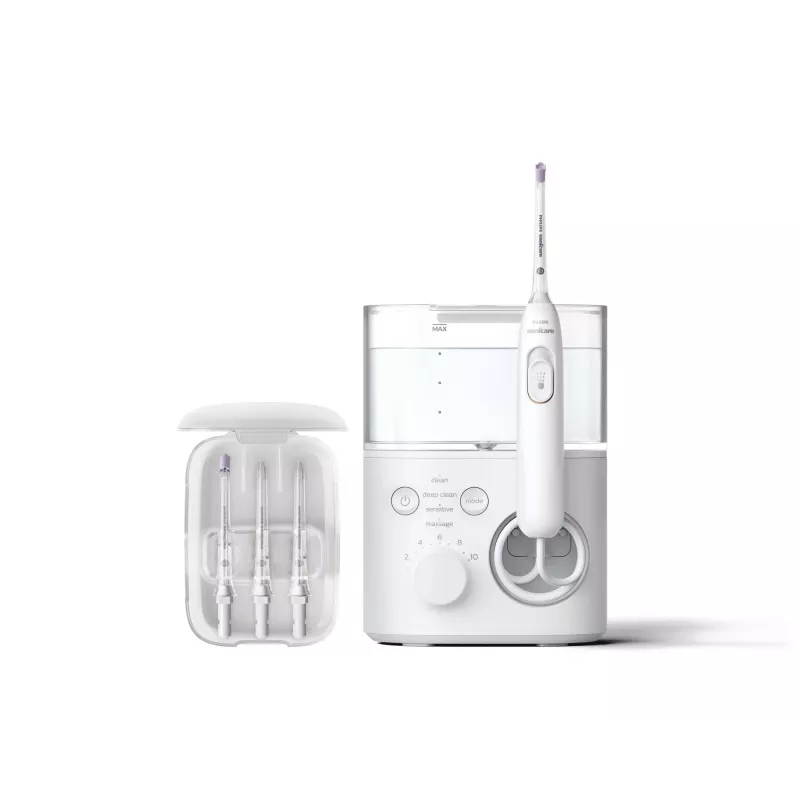 Irrigador bucal Philips Power Flosser 7000 HX3911/40, a pilas, blanco, cargador de CA universal