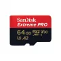 Memoria flash MicroSDXC SANDISK Extreme PRO 64GB UHS‑I U3 V30 A2, lectura 200 MB/s, escritura 90–140 MB/s, incluye adaptador SD