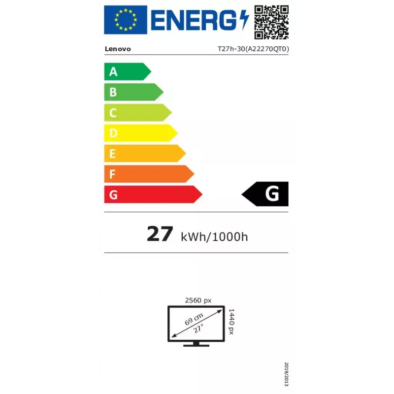Lenovo T27h-30 Monitor de ordenador 68,6 cm (27 inch) 2560 x 1440 píxeles Quad HD LED Negro