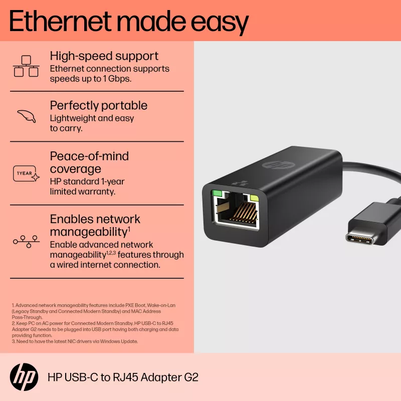 Adaptador RJ-45 HP USB-C to RJ45 Adapter G2