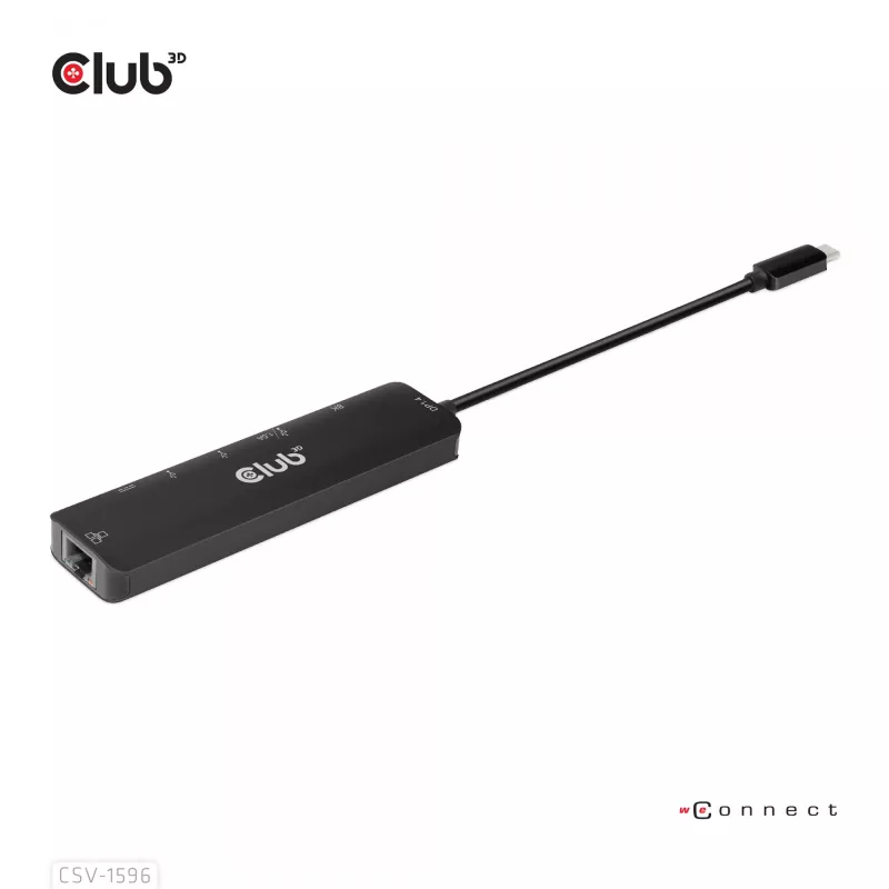 CLUB3D USB Gen1 Type-C, Hub 6 en 1 con HDMI 8K30Hz, 2xUSB Type-A, RJ45 y 2xUSB Type-C, Datos y carga PD 100 vatios