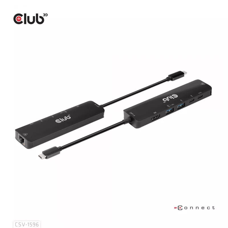 CLUB3D USB Gen1 Type-C, Hub 6 en 1 con HDMI 8K30Hz, 2xUSB Type-A, RJ45 y 2xUSB Type-C, Datos y carga PD 100 vatios