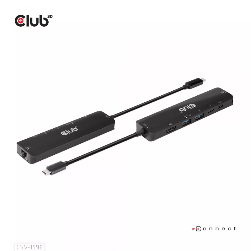 CLUB3D USB Gen1 Type-C, Hub 6 en 1 con HDMI 8K30Hz, 2xUSB Type-A, RJ45 y 2xUSB Type-C, Datos y carga PD 100 vatios