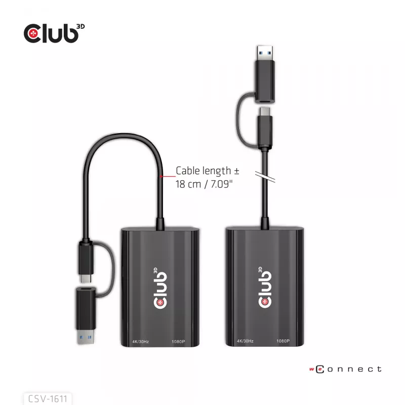 CLUB3D USB Gen1 Type-C/-A a Dual HDMI (4K/30Hz) / VGA (1080/60Hz)