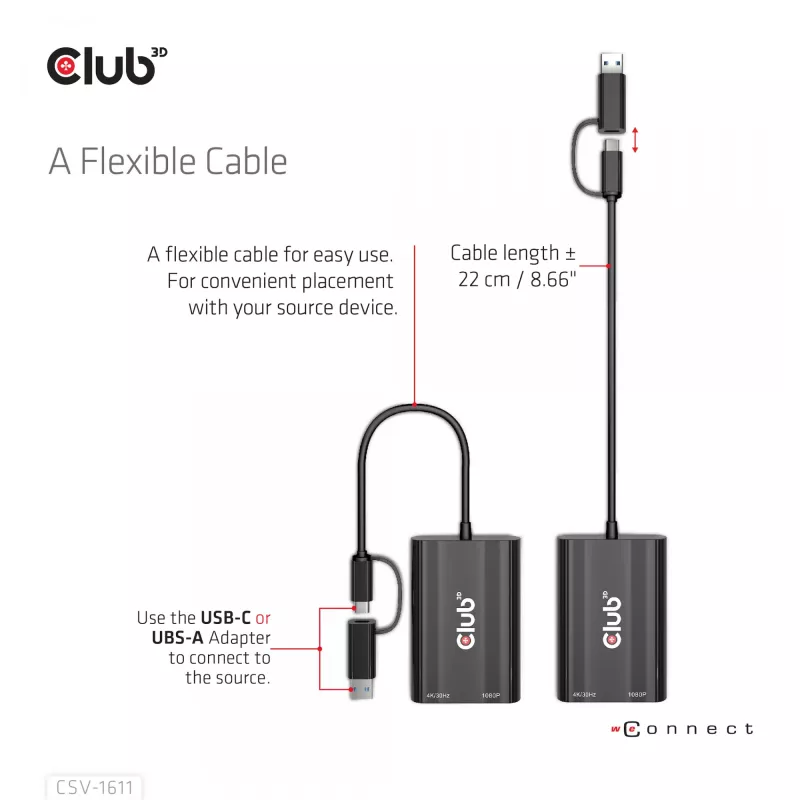 CLUB3D USB Gen1 Type-C/-A a Dual HDMI (4K/30Hz) / VGA (1080/60Hz)