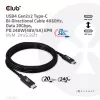 CLUB3D USB4 Gen2x2 Cable Type-C bidireccional 4K60Hz, Datos 20Gbps, PD 240W(48V/5A) EPR M/M 2m