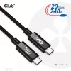 CLUB3D USB4 Gen2x2 Cable Type-C bidireccional 4K60Hz, Datos 20Gbps, PD 240W(48V/5A) EPR M/M 2m