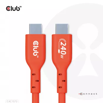 Cable USB-C a USB-C bidireccional CLUB3D CAC-1573, USB4 Gen 2x2, 2 m, Rojo, PD hasta 240 W