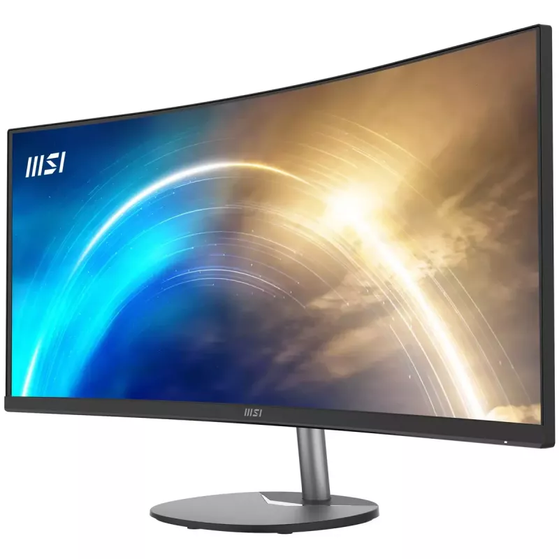 MSI Pro MP341CQ Monitor curvo 34 inch, 1500R, UWQHD (3440 x 1440), 21:9, 100Hz, VA, 4ms, HDMI, VGA, Altavoces integrados, Antirreflejo, Sin parpadeo, Baja luz azul, Certificado TÜV, VESA, Kensington, Negro