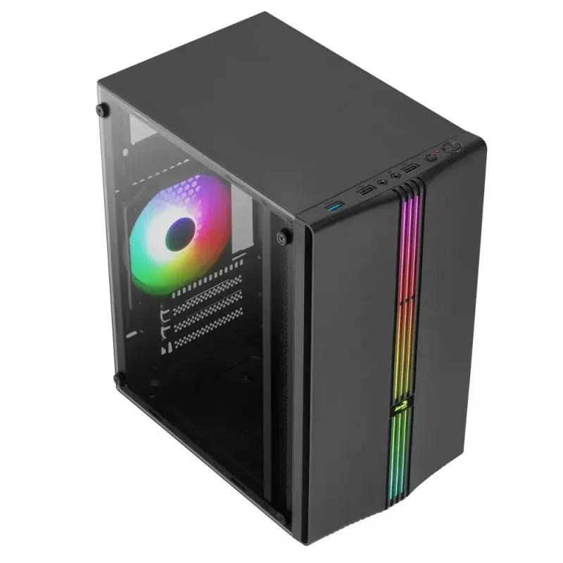 Caja Aerocool Evo Mini RGB Micro ATX Mini Torre, negra, con ventana