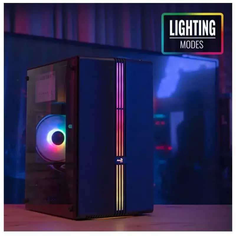 Caja Aerocool Evo Mini RGB Micro ATX Mini Torre, negra, con ventana