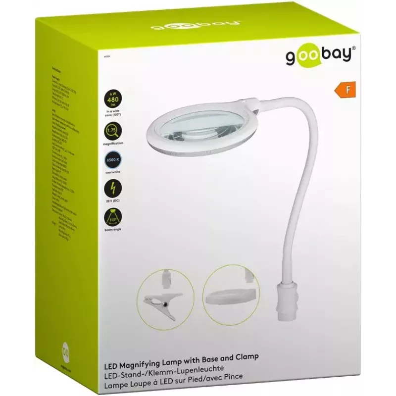 Goobay Lámpara de aumento LED con base y pinza 6 W Aumento 1.75x