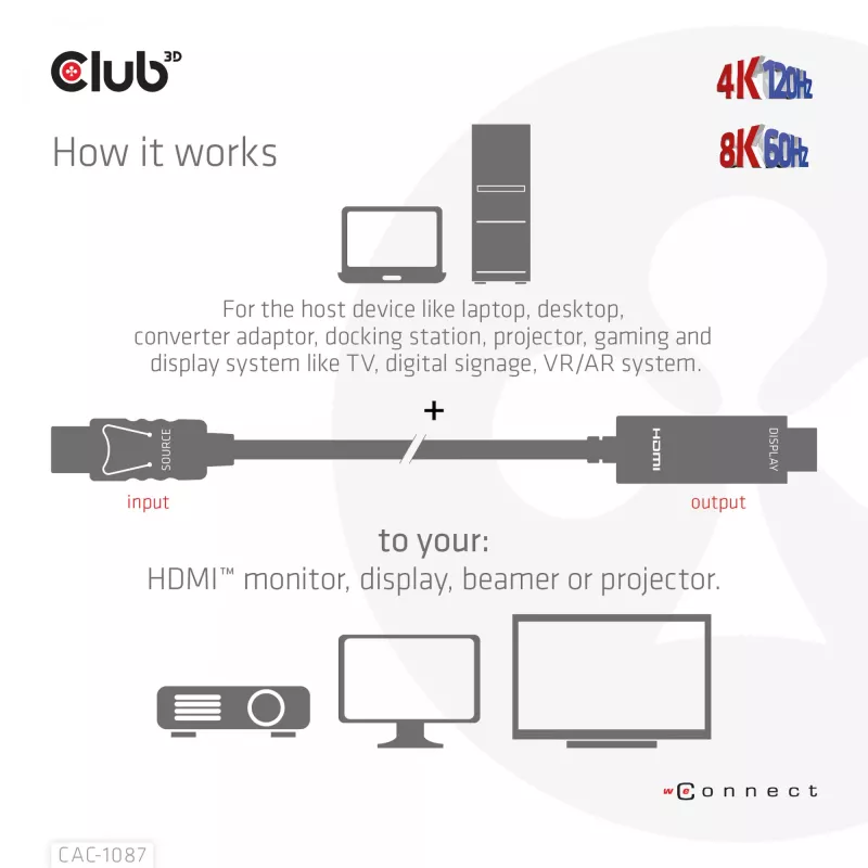 CLUB3D Cable DisplayPort 1.4 a HDMI 4K120Hz o 8K60Hz HDR10 M/M 3m/9,84ft
