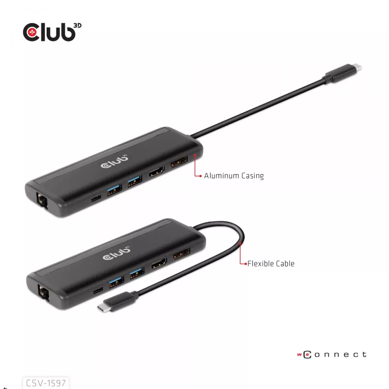 CLUB3D USB Gen 1 Type-C 8 en 1 MST Dual 4K60Hz Display Travel Dock