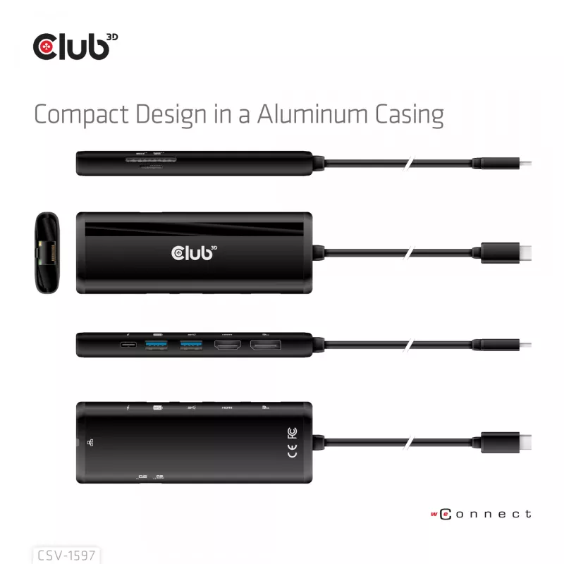 CLUB3D USB Gen 1 Type-C 8 en 1 MST Dual 4K60Hz Display Travel Dock