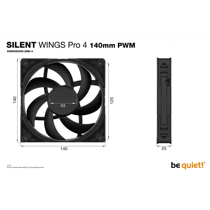 be quiet SILENT WINGS PRO 4 | Ventilador para carcasa de PC 140mm PWM 14 cm Negro 1 ud.