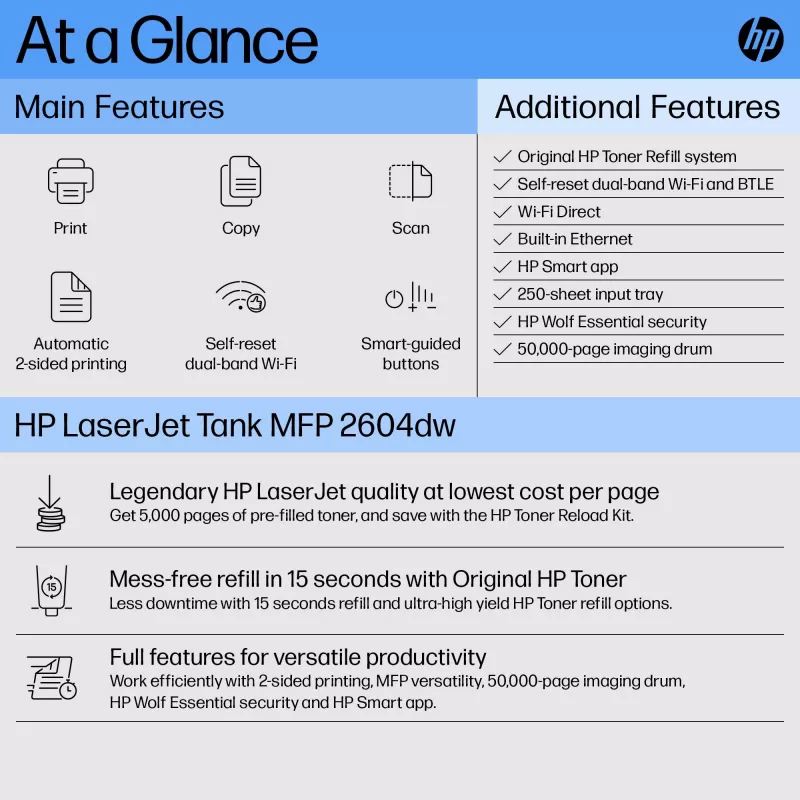 HP LaserJet Tank MFP 2604dw Impresora, láser, impresión mono, 600 x 600 DPI, A4, impresión directa, gris