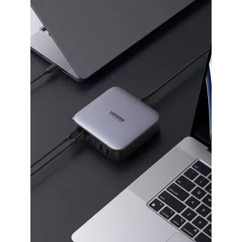 Ugreen 40914 Nexode Cargador de sobremesa USB-C-USB-A GaN 200W, para interiores, CA, 21 V, 5 A, 2 m, negro, gris