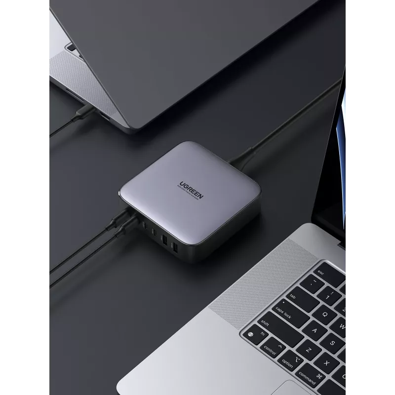 Ugreen 40914 Nexode Cargador de sobremesa USB-C-USB-A GaN 200W, para interiores, CA, 21 V, 5 A, 2 m, negro, gris