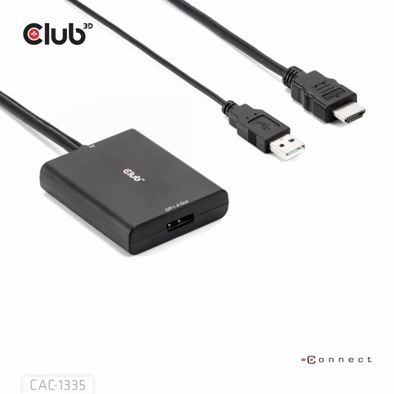 CLUB3D Adaptador activo HDMI + Micro USB a DisplayPort™ 4K120Hz o 8K30Hz M/H