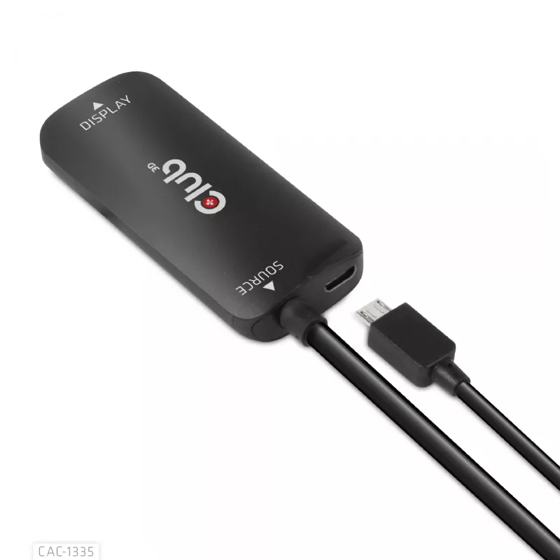 CLUB3D Adaptador activo HDMI + Micro USB a DisplayPort™ 4K120Hz o 8K30Hz M/H