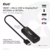 CLUB3D Adaptador activo HDMI + Micro USB a DisplayPort™ 4K120Hz o 8K30Hz M/H
