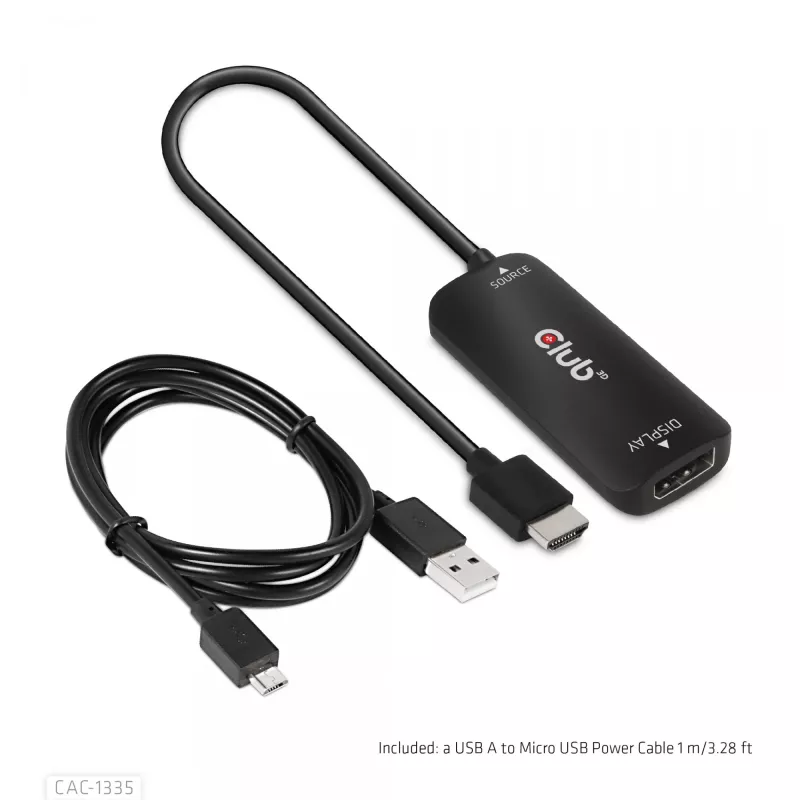 CLUB3D Adaptador activo HDMI + Micro USB a DisplayPort™ 4K120Hz o 8K30Hz M/H