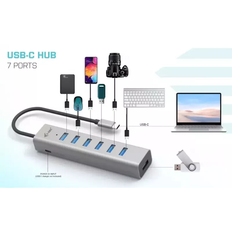 i-tec Hub metálico de carga USB-C 7 puertos USB 3.2 Gen 1 Type-C Type-A
