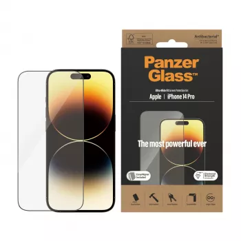 PanzerGlass Protector de pantalla para Apple iPhone 14 Pro Ultra-Wide Fit EasyAligner resistente a arañazos resistente a golpes