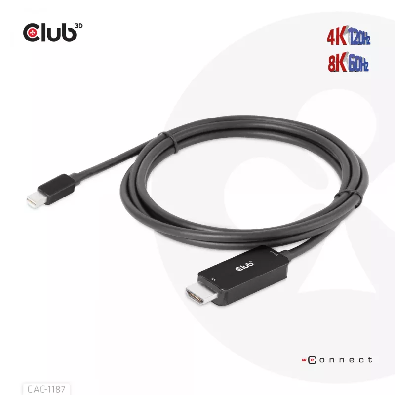 CLUB3D Cable MiniDisplayPort 1.4 a HDMI 4K120Hz o 8K60Hz HDR10+ M/M 1,8m / 6ft