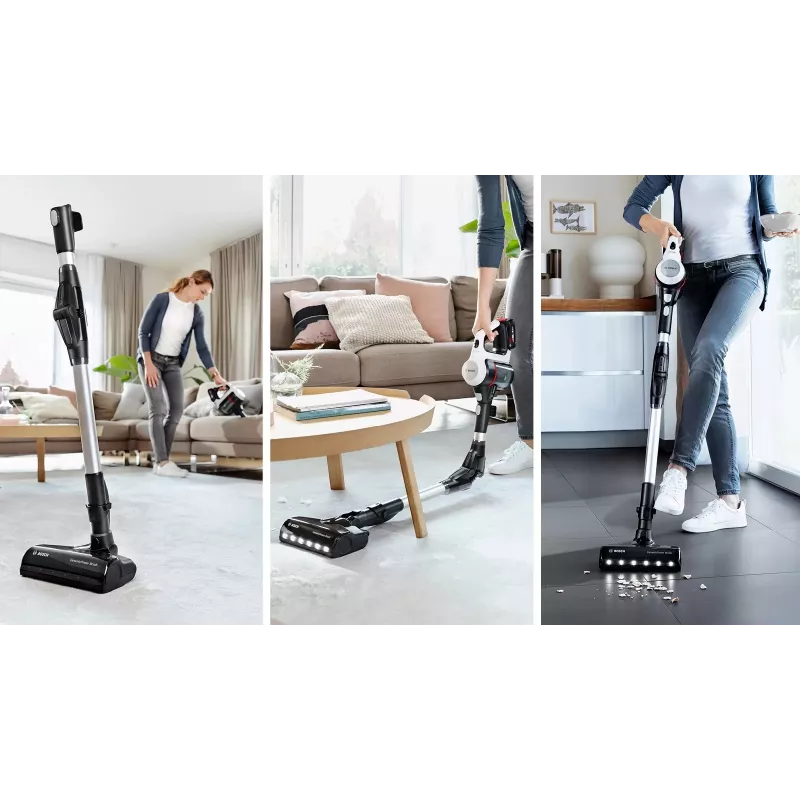 Aspirador de batería Bosch BCS711XXL con cepillo eléctrico, limpieza en seco, sin bolsa, 0,3 l, blanco, 3 Ah