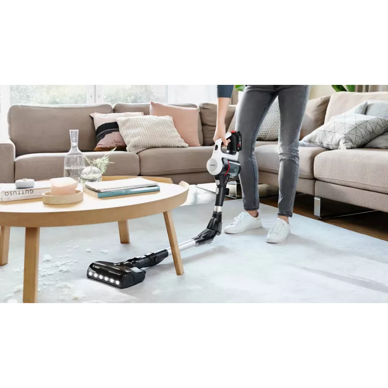 Aspirador de batería Bosch BCS711XXL con cepillo eléctrico, limpieza en seco, sin bolsa, 0,3 l, blanco, 3 Ah
