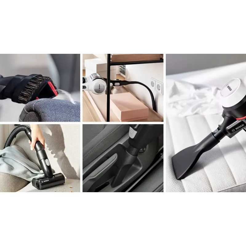 Aspirador de batería Bosch BCS711XXL con cepillo eléctrico, limpieza en seco, sin bolsa, 0,3 l, blanco, 3 Ah