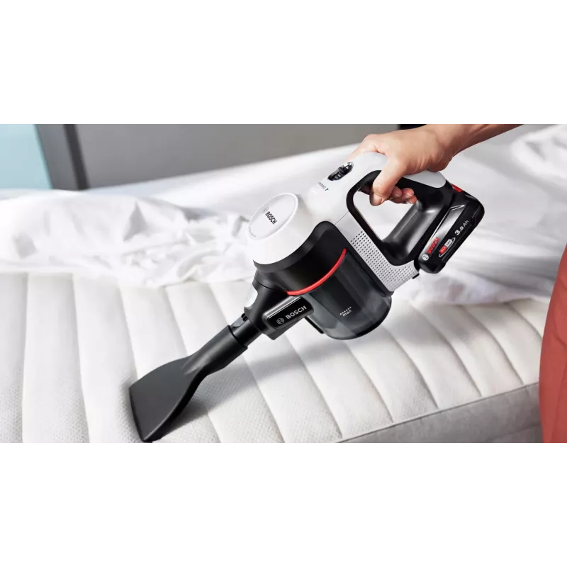 Aspirador de batería Bosch BCS711XXL con cepillo eléctrico, limpieza en seco, sin bolsa, 0,3 l, blanco, 3 Ah