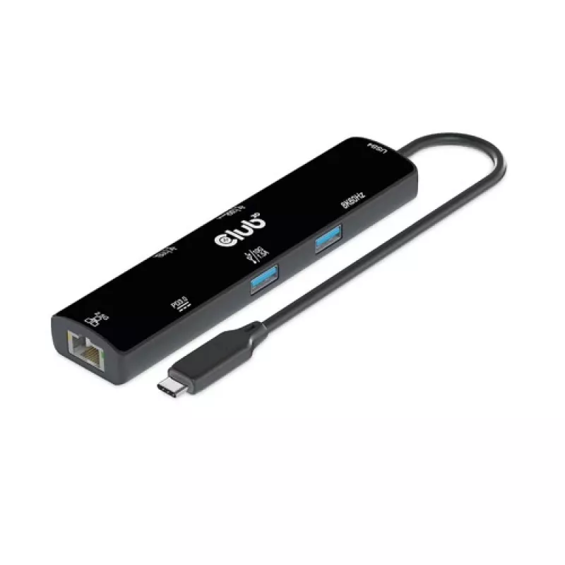 CLUB3D USB4™ Gen3x2 Type-C, hub 6 en 1 con HDMI™ 8K60Hz o 4K120Hz, 2xUSB Type-A(10G), Ethernet RJ45(2.5G) y 2xUSB Type-C, 1x Data(10G) y 1xPD3.0 carga 100 W