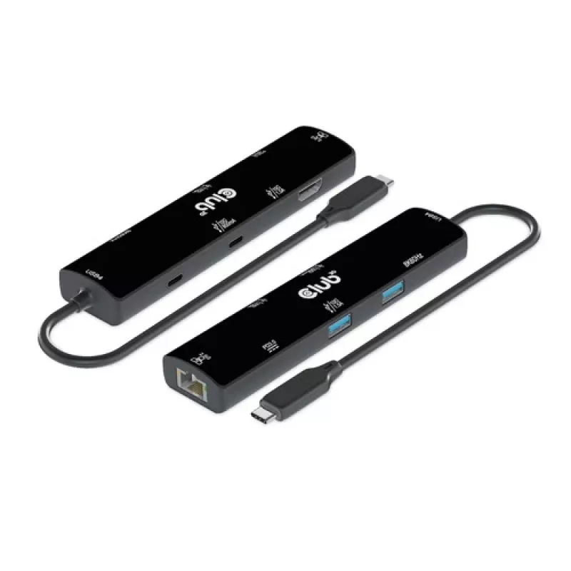 CLUB3D USB4™ Gen3x2 Type-C, hub 6 en 1 con HDMI™ 8K60Hz o 4K120Hz, 2xUSB Type-A(10G), Ethernet RJ45(2.5G) y 2xUSB Type-C, 1x Data(10G) y 1xPD3.0 carga 100 W
