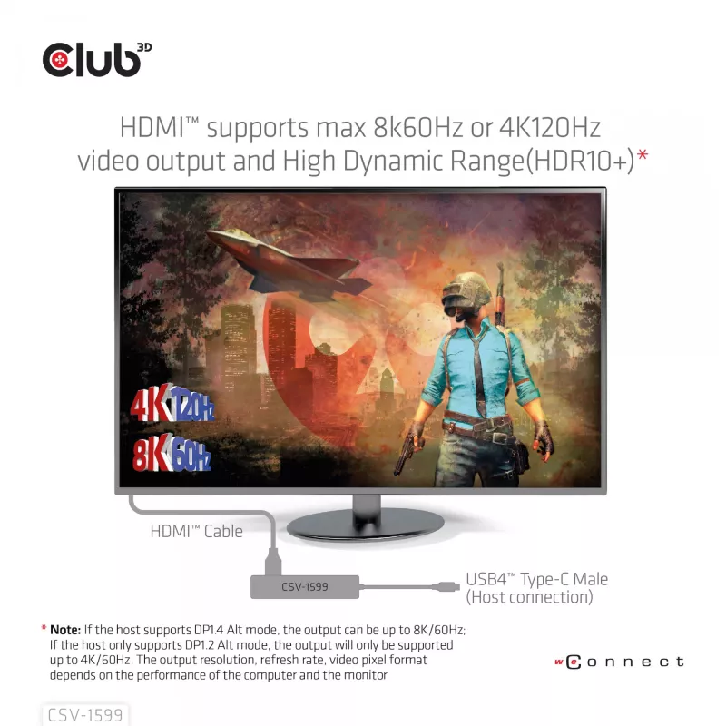 CLUB3D USB4™ Gen3x2 Type-C, hub 6 en 1 con HDMI™ 8K60Hz o 4K120Hz, 2xUSB Type-A(10G), Ethernet RJ45(2.5G) y 2xUSB Type-C, 1x Data(10G) y 1xPD3.0 carga 100 W
