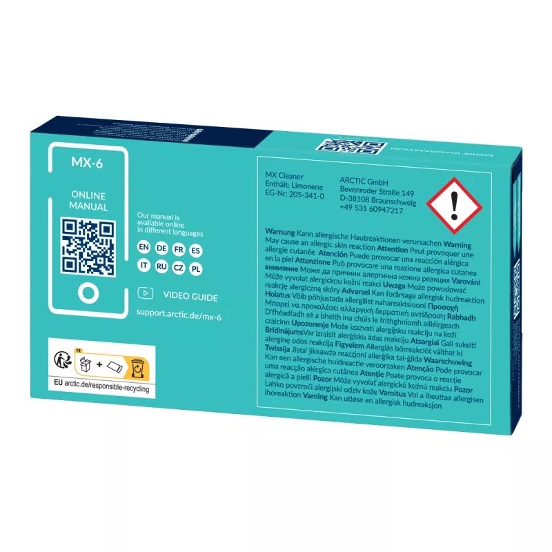 ARCTIC MX-6 ULTIMATE Performance pasta térmica + MX Cleaner, pasta térmica, gris, 4 g, 1 ud., 66 mm, 120 mm
