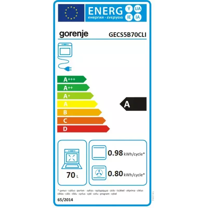 Cocina independiente Gorenje GECS5B70CLI, placa vitrocerámica eléctrica 4 zonas, horno 70 L, marfil, 500 mm de ancho