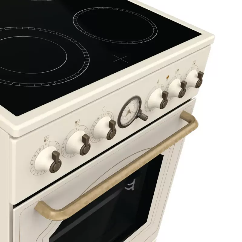 Cocina independiente Gorenje GECS5B70CLI, placa vitrocerámica eléctrica 4 zonas, horno 70 L, marfil, 500 mm de ancho