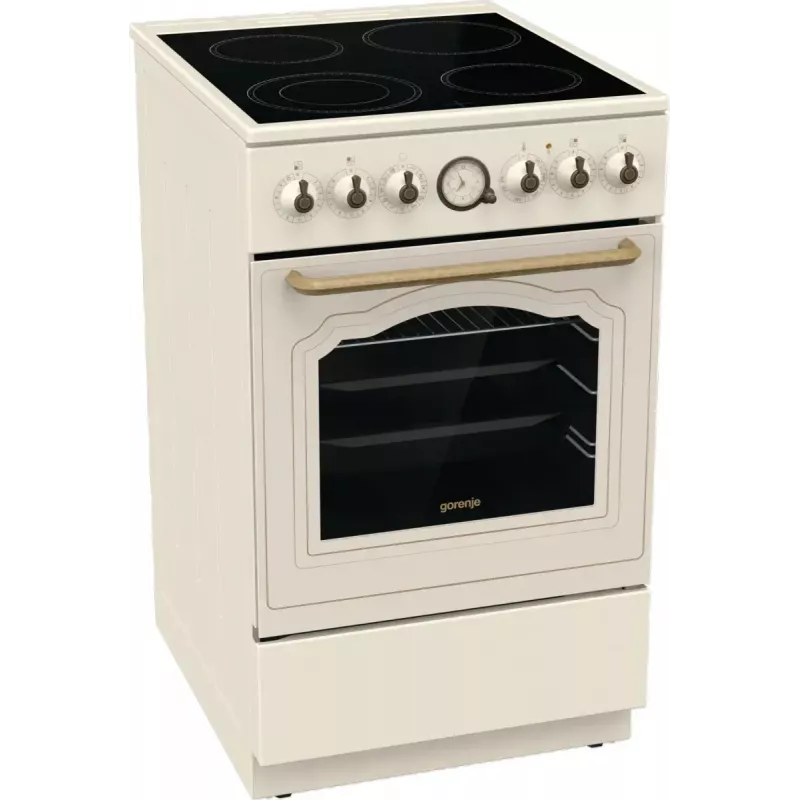 Cocina independiente Gorenje GECS5B70CLI, placa vitrocerámica eléctrica 4 zonas, horno 70 L, marfil, 500 mm de ancho