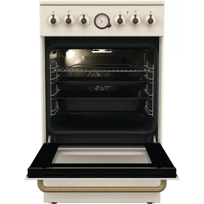 Cocina independiente Gorenje GECS5B70CLI, placa vitrocerámica eléctrica 4 zonas, horno 70 L, marfil, 500 mm de ancho