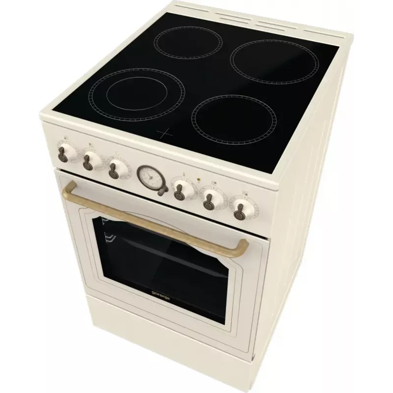 Cocina independiente Gorenje GECS5B70CLI, placa vitrocerámica eléctrica 4 zonas, horno 70 L, marfil, 500 mm de ancho